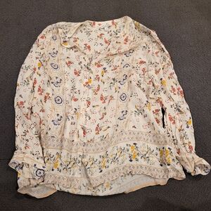 LUCKY BRAND Boho Floral Printed Embellished Buttons Blouse